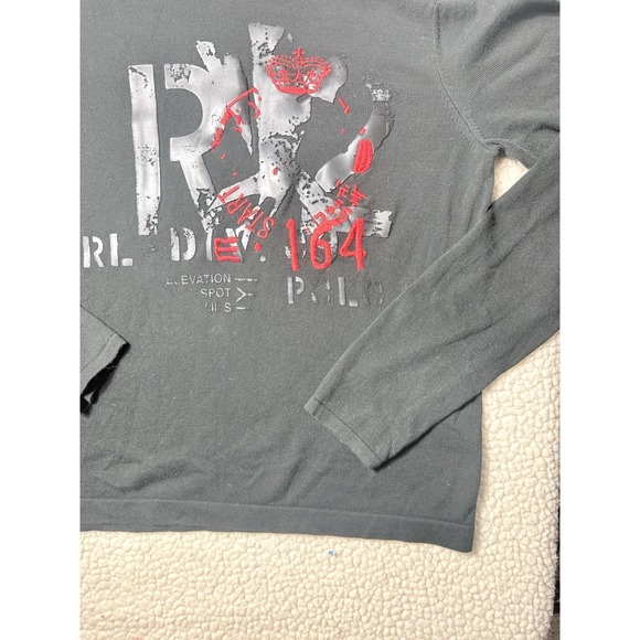 Ralph Lauren Polo Graphic Spell Out Red Logo Lightweight Black Hoodie Men M NICE - Picture 5 of 14